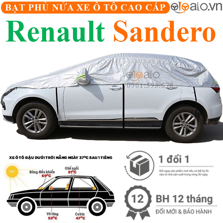 Bạt phủ nóc xe Renault Sandero vải dù 3 lớp - OTOALO Bạt phủ nóc xe Renault Sandero vải dù 3 lớp - OTOALO
