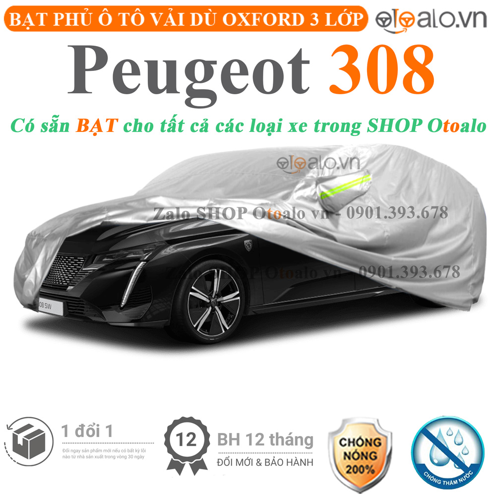 Bạt che phủ xe Peugeot 308 3 lớp cao cấp - OTOALO Bạt che phủ xe Peugeot 308 3 lớp cao cấp - OTOALO