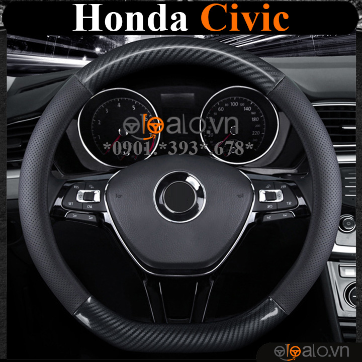 Bọc vô lăng chữ D cut Honda Civic da cacbon cao cấp - OTOALO Bọc vô lăng chữ D cut Honda Civic da cacbon cao cấp - OTOALO