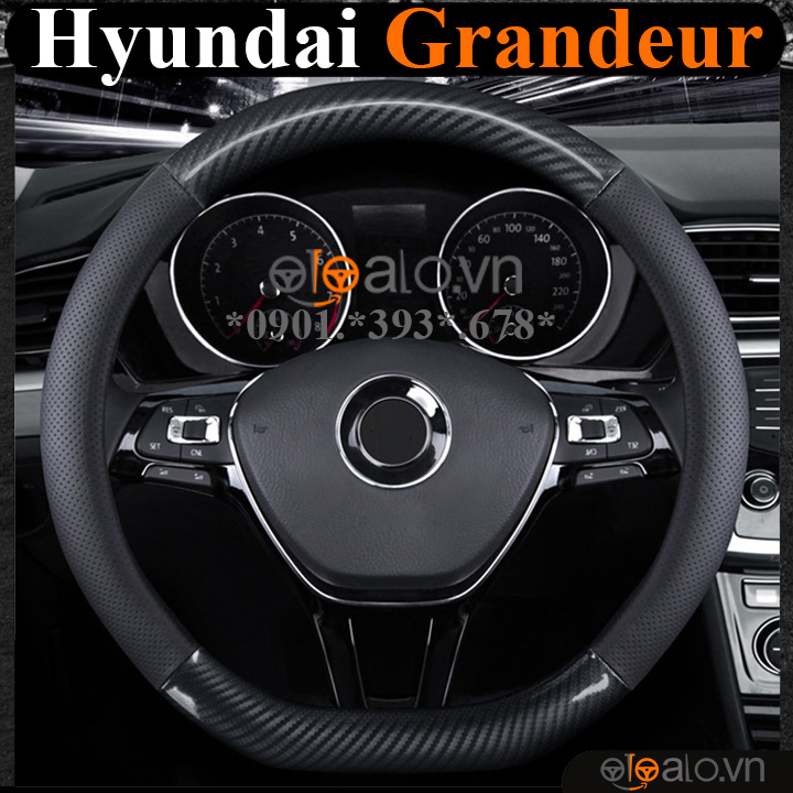 Bọc vô lăng chữ D cut Hyundai Grandeur da cacbon cao cấp - OTOALO Bọc vô lăng chữ D cut Hyundai Grandeur da cacbon cao cấp - OTOALO