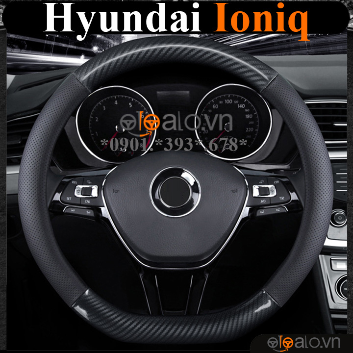 Bọc vô lăng chữ D cut Hyundai Ioniq da cacbon cao cấp - OTOALO Bọc vô lăng chữ D cut Hyundai Ioniq da cacbon cao cấp - OTOALO