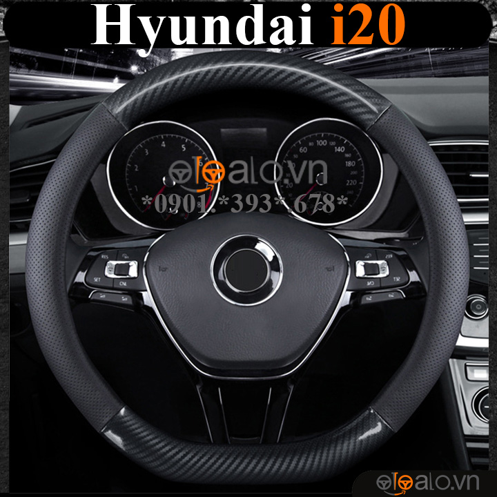 Bọc vô lăng chữ D cut Hyundai i20 da cacbon cao cấp - OTOALO Bọc vô lăng chữ D cut Hyundai i20 da cacbon cao cấp - OTOALO