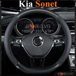 Bọc vô lăng chữ D cut Kia Sonet da cacbon cao cấp - OTOALO