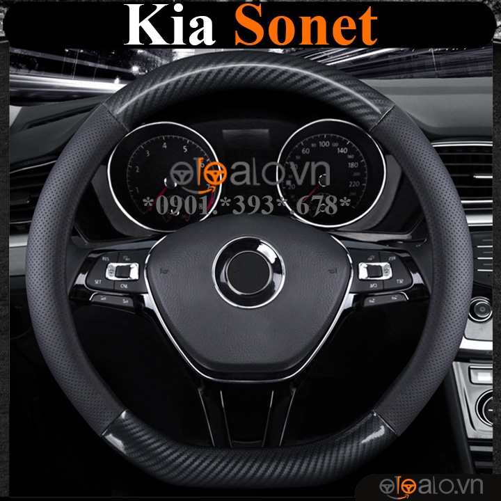 Bọc vô lăng chữ D cut Kia Sonet da cacbon cao cấp - OTOALO Bọc vô lăng chữ D cut Kia Sonet da cacbon cao cấp - OTOALO