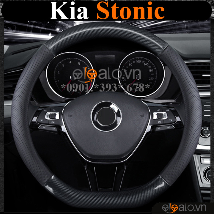 Bọc vô lăng chữ D cut Kia Stonic da cacbon cao cấp - OTOALO Bọc vô lăng chữ D cut Kia Stonic da cacbon cao cấp - OTOALO
