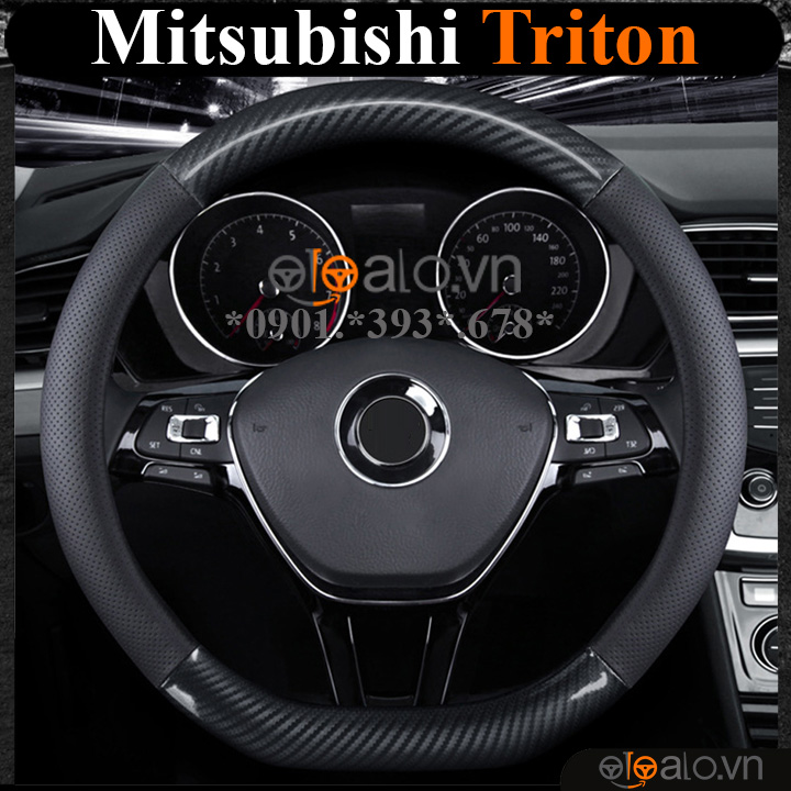Bọc vô lăng chữ D cut Mitsubishi Triton da cacbon cao cấp - OTOALO Bọc vô lăng chữ D cut Mitsubishi Triton da cacbon cao cấp - OTOALO