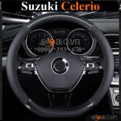 Bọc vô lăng chữ D cut Suzuki Celerio da cacbon cao cấp - OTOALO